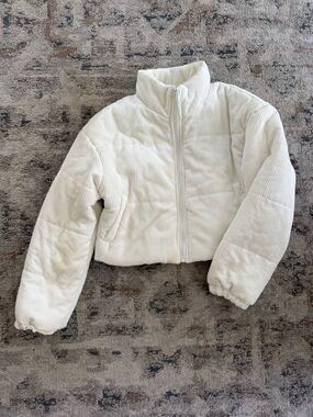 SHEIN White Corduroy Puffer Jacket